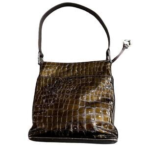 Brighton olive green croc shoulder bag side card pocket zipped section.medium